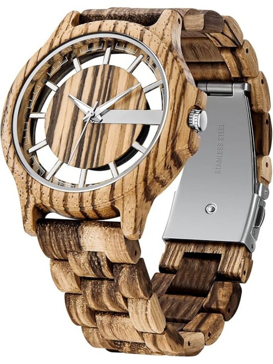 Men's Watch Colorful Two Tone Wood Handmade Analog Dial Quartz Casual Wristwatch